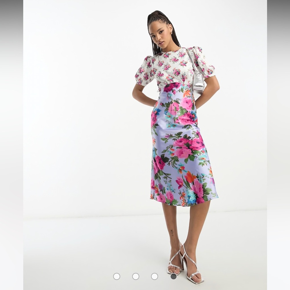 Hope & Ivy tie back puff sleeve midi dress in contrast floral
